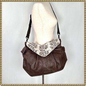 Daniella Lehavi Leather Croc Embossed Brown Shoulder Bag